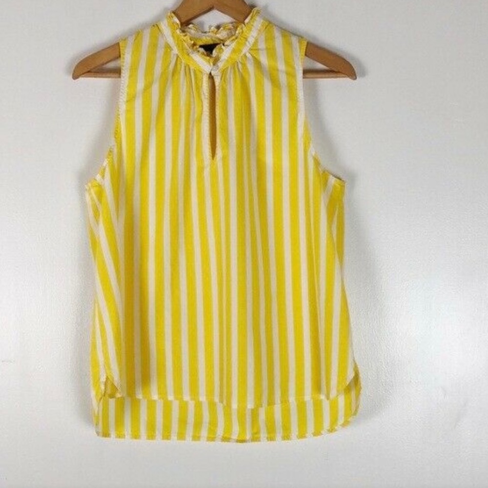 J. Crew (NWOT) RuffleNeck Yellow and White Wide Stripe Cotton Poplin Top Size 00